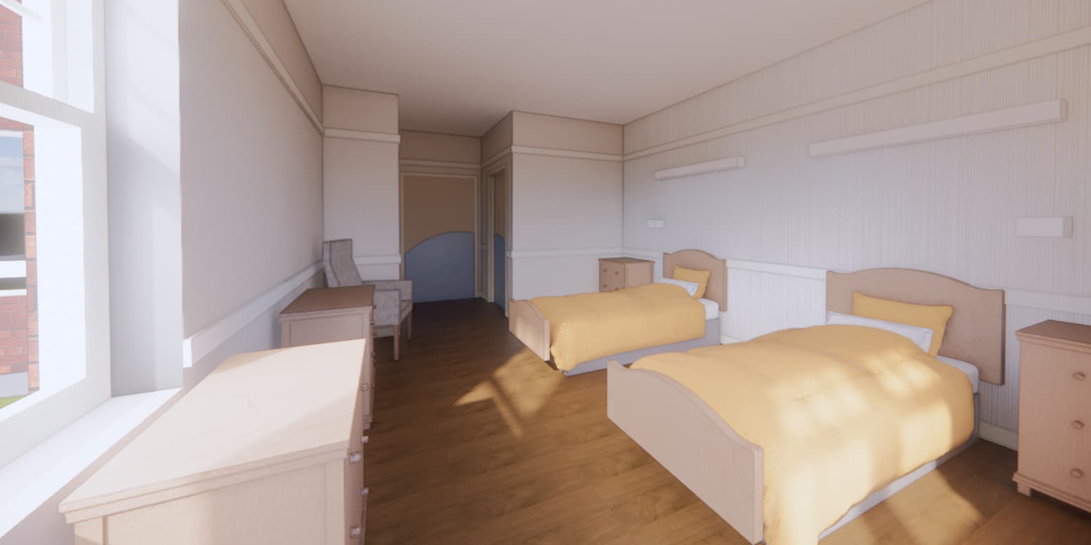 Rendering of a double occupancy bed room